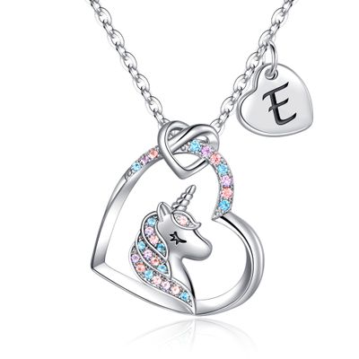 Hidepoo Birthday Gifts - Initial E Heart Unicorn Necklace