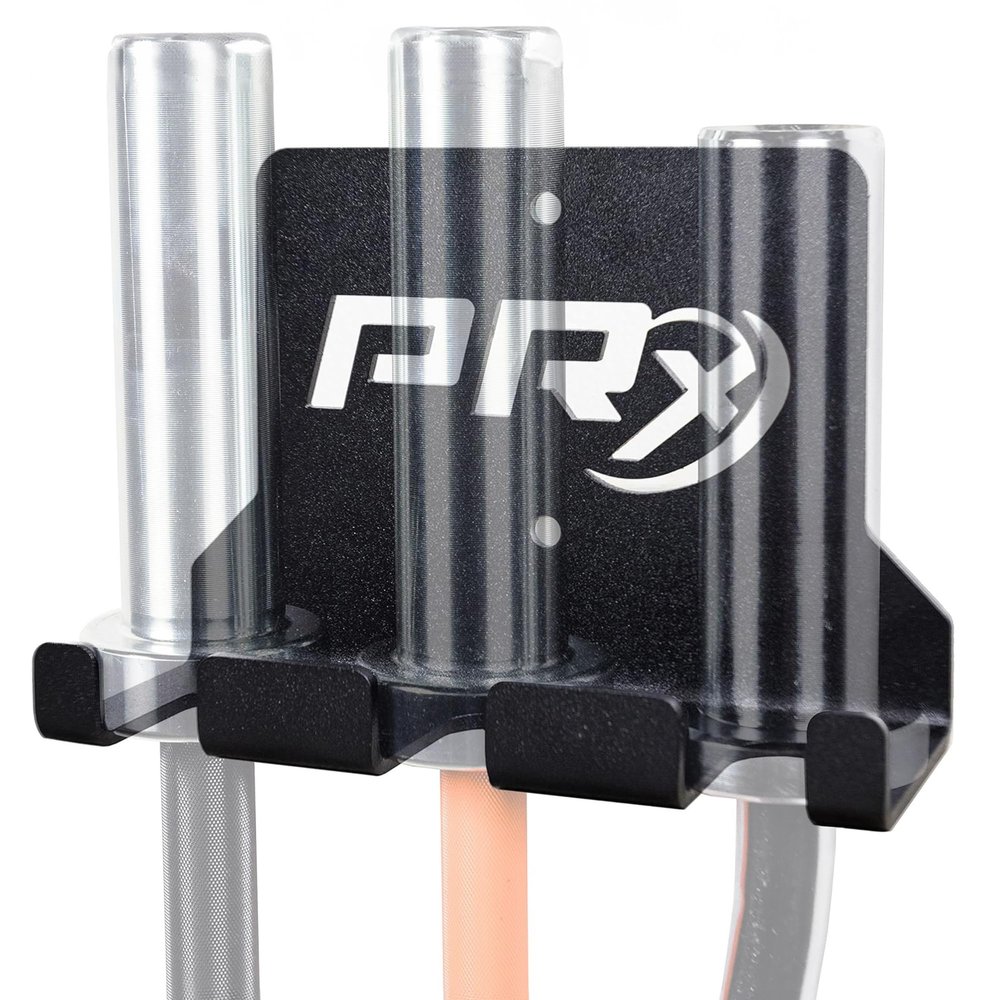 PRx Performance Three Barbell Storage Wall Mounted Hanging 3 Bar Holder USA Made American Black Powder Coated Space Saving Commercial or Home Gym Workout Fitness Equipment Garage Accessory Rack