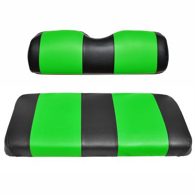 EZGO TXT Replacement Golf Cart Seat Cover Staple On Installation - 2 Piece - Premium Marine Vinyl - 5 Panel Stitching - Two-Tone (Black & Lime Green)