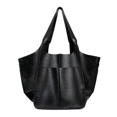 AKONG oversized womens handbag,pu soft leather shoulder tote, Foldable Hobo and large capacity weekender bag,extra big travel hobo,medium Satchel Hobo Purse (black)