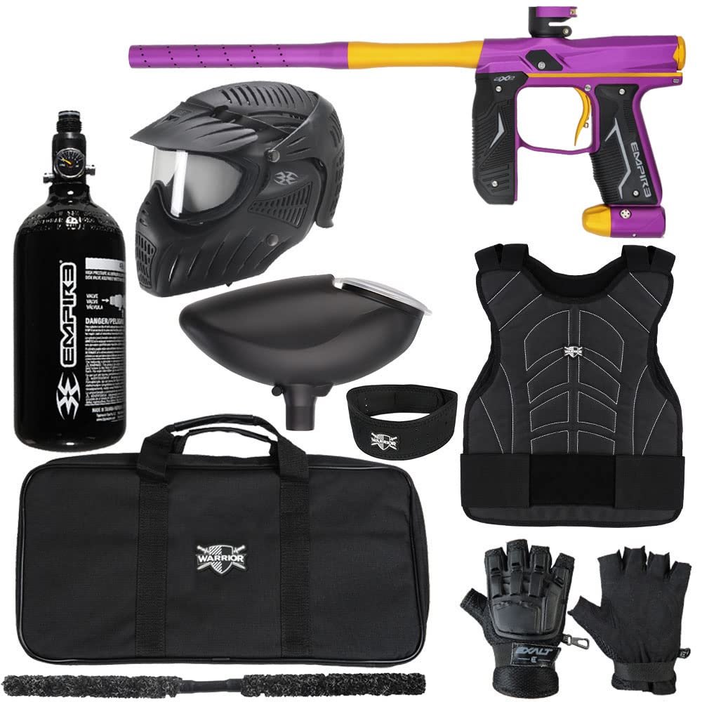 Action Village Empire Axe 2.0 Level 2 Protector Paintball Gun Package Kit (Dust Purple/Dust Gold, Glove Size: Large/X-Large)