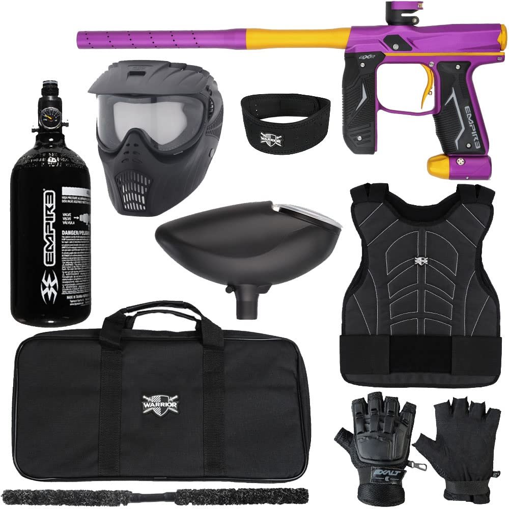 Action Village Empire Axe 2.0 Level 1 Protector Paintball Gun Package Kit (Dust Purple/Dust Gold, Glove Size: Small/Medium)