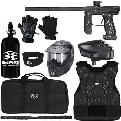 Action Village Empire Axe 2.0 Protector Level 3 Paintball Gun Package Kit (Dust Black/Dust Black, Glove Size: Small/Medium)