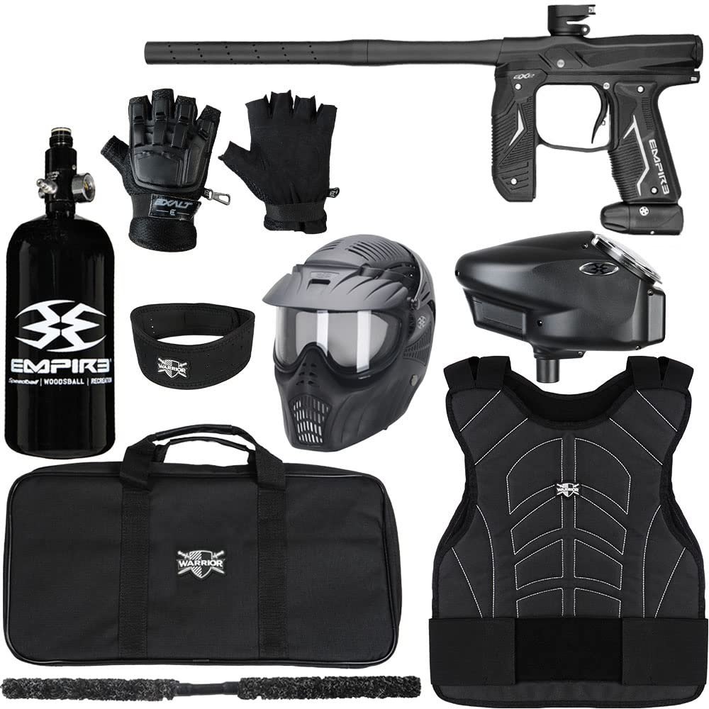 Action Village Empire Axe 2.0 Protector Level 3 Paintball Gun Package Kit (Dust Black/Dust Black, Glove Size: Small/Medium)