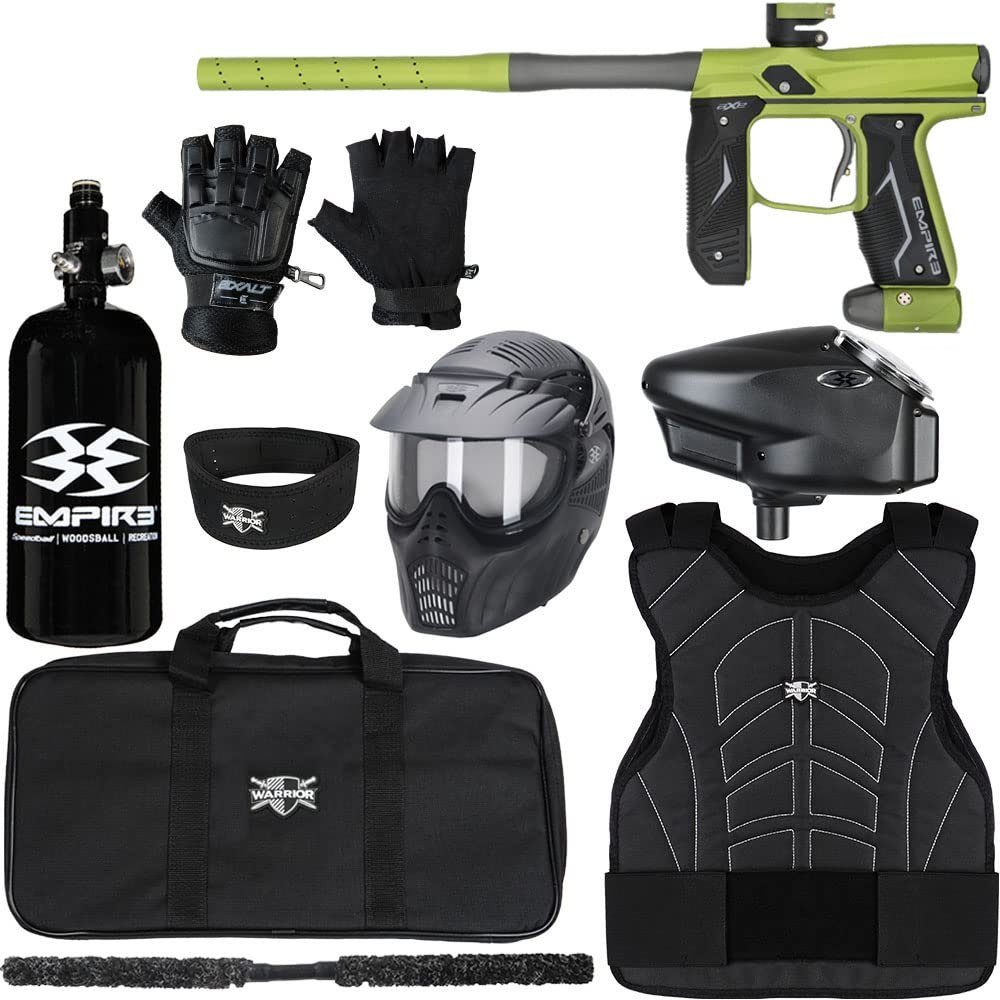 Action Village Empire Axe 2.0 Protector Level 3 Paintball Gun Package Kit (Dust Green/Dust Grey, Glove Size: Small/Medium)
