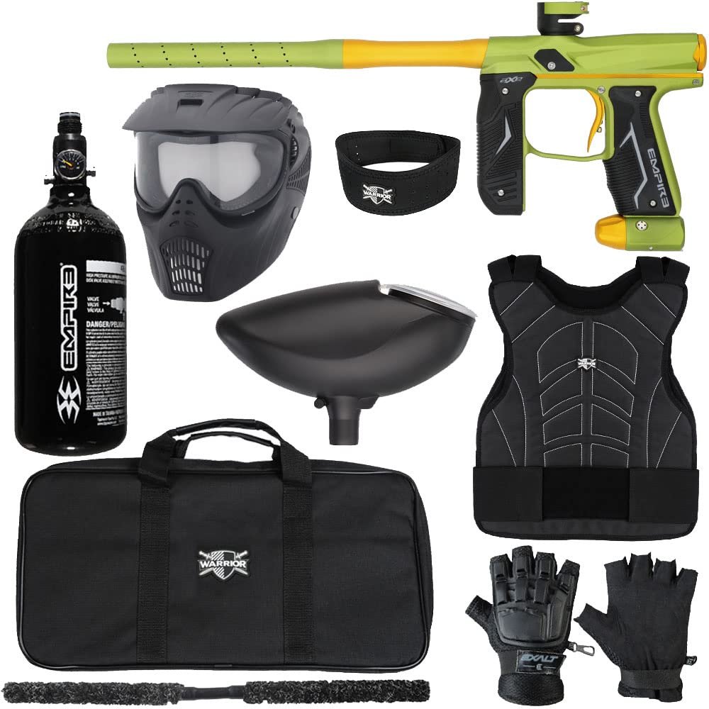 Action Village Empire Axe 2.0 Level 1 Protector Paintball Gun Package Kit (Dust Green/Dust Gold, Glove Size: Small/Medium)