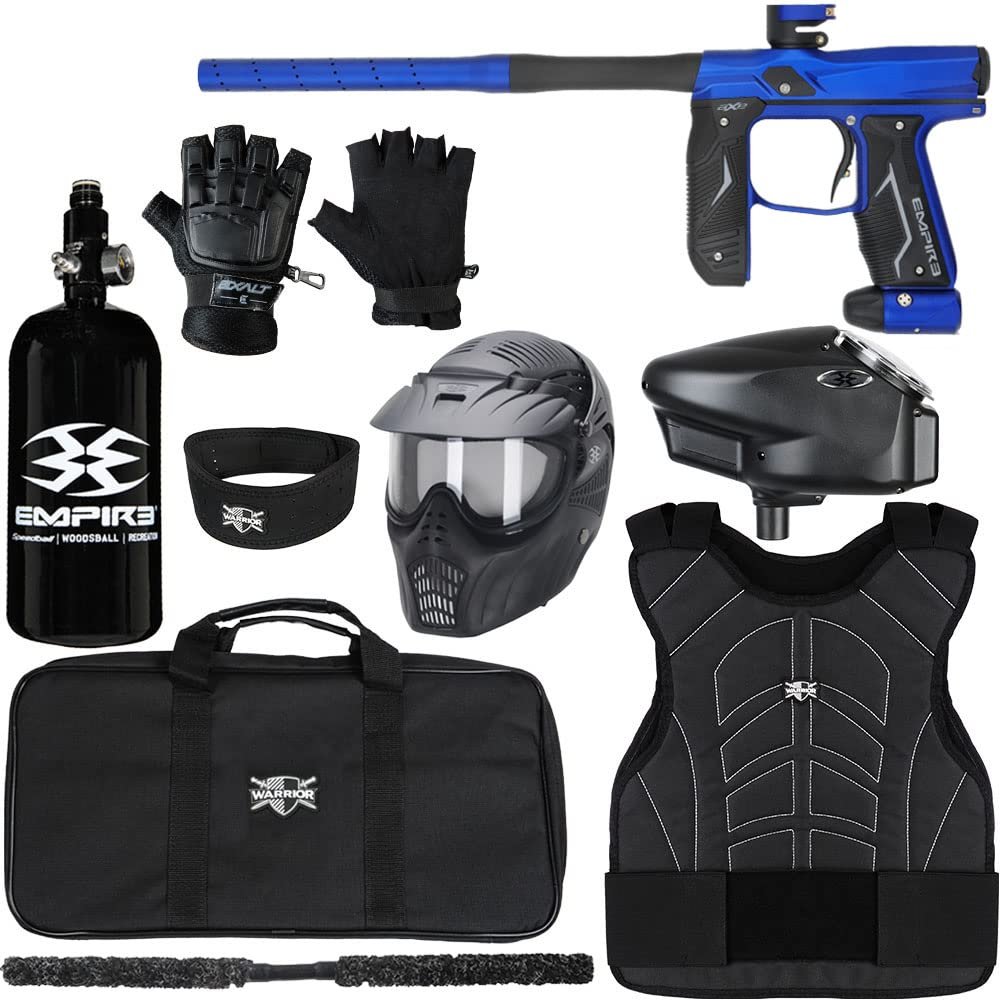 Action Village Empire Axe 2.0 Protector Level 3 Paintball Gun Package Kit (Dust Blue/Dust Black, Glove Size: Small/Medium)