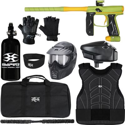 Action Village Empire Axe 2.0 Protector Level 3 Paintball Gun Package Kit (Dust Green/Dust Gold, Glove Size: Large/X-Large)