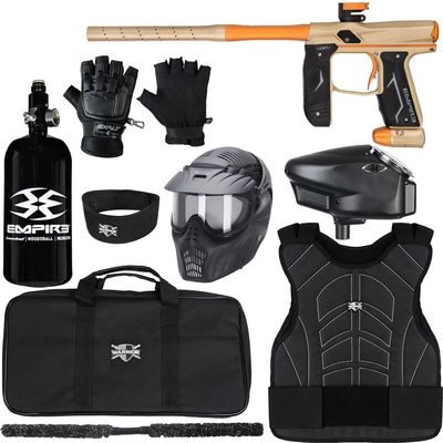 Action Village Empire Axe 2.0 Protector Level 3 Paintball Gun Package Kit (Dust Tan/Dust Orange, Glove Size: Small/Medium)