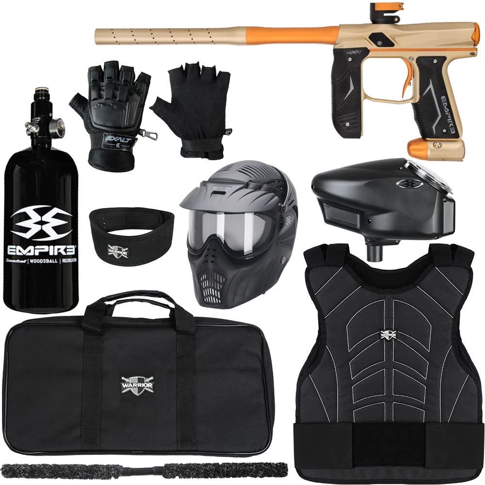 Action Village Empire Axe 2.0 Protector Level 3 Paintball Gun Package Kit (Dust Tan/Dust Orange, Glove Size: Small/Medium)