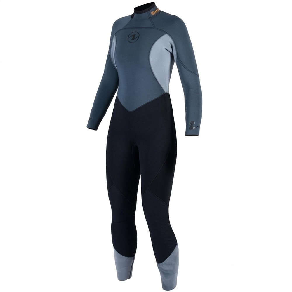 Aqualung Women's Aquaflex Dive Wetsuit - 4-Way Stretch Neoprene Full Suit w/Semi-Dry Back Zipper & Powertex Knee Protection, Black/Gray, X-Large, 7mm