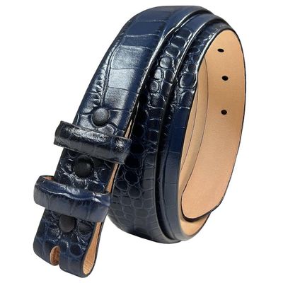24/29 Genuine Full-Grain Cowhide Leather Dress Belt Strap with Snaps, Fits 1"(25mm) Wdie Buckle (Alligator Navy, 42)