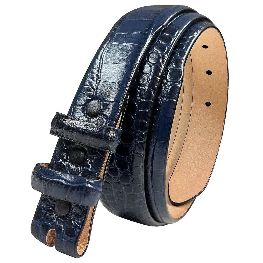 24/29 Genuine Full-Grain Cowhide Leather Dress Belt Strap with Snaps, Fits 1"(25mm) Wdie Buckle (Alligator Navy, 42)