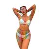 Sexy Rainbow Fishnet Cover up Dress Stretchy Swimsuit for Women Fishnet Bodysuit Sheer Mesh Bodycon Mini Skirt See Through Coverup Bikini Lingerie Sleepwear Dancewear Rainbow Skirt Set one size view 1