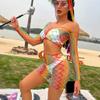 Sexy Rainbow Fishnet Cover up Dress Stretchy Swimsuit for Women Fishnet Bodysuit Sheer Mesh Bodycon Mini Skirt See Through Coverup Bikini Lingerie Sleepwear Dancewear Rainbow Skirt Set one size view 3