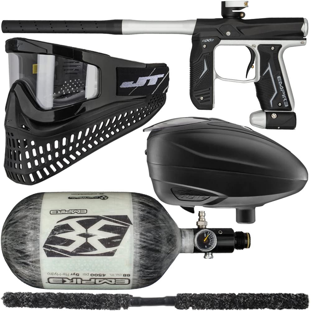 Action Village Empire Axe 2.0 Ultimate Paintball Gun Package Kit (Dust Black/Dust Silver, Tank Size: 68/4500)