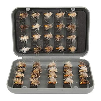 Joyzan Fly Fishing Flies, Fly Fish Lure Kit Accessory Flyfishing Gear Floating Same Lures Dry Insect Set Box Lakes Rivers Reservoirs Nymphs Streams Sinking Salmon Realstic Trouts Emerger 40Pcs