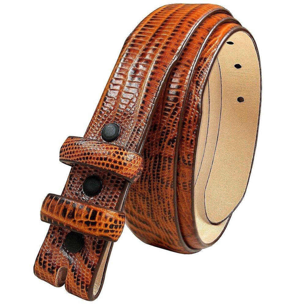 24/29 Genuine Full-Grain Cowhide Leather Dress Belt Strap with Snaps, Fits 1"(25mm) Wdie Buckle (Lizar Tan, 42)