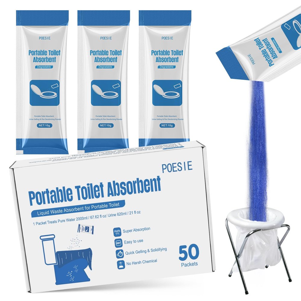 Poesie 50 Packets Poo Urine Powder for Portable Toilet Absorbent Gel for Outdoor Recreation and Home Emergency Toilet Waste Gelling and Deodorizing Powder