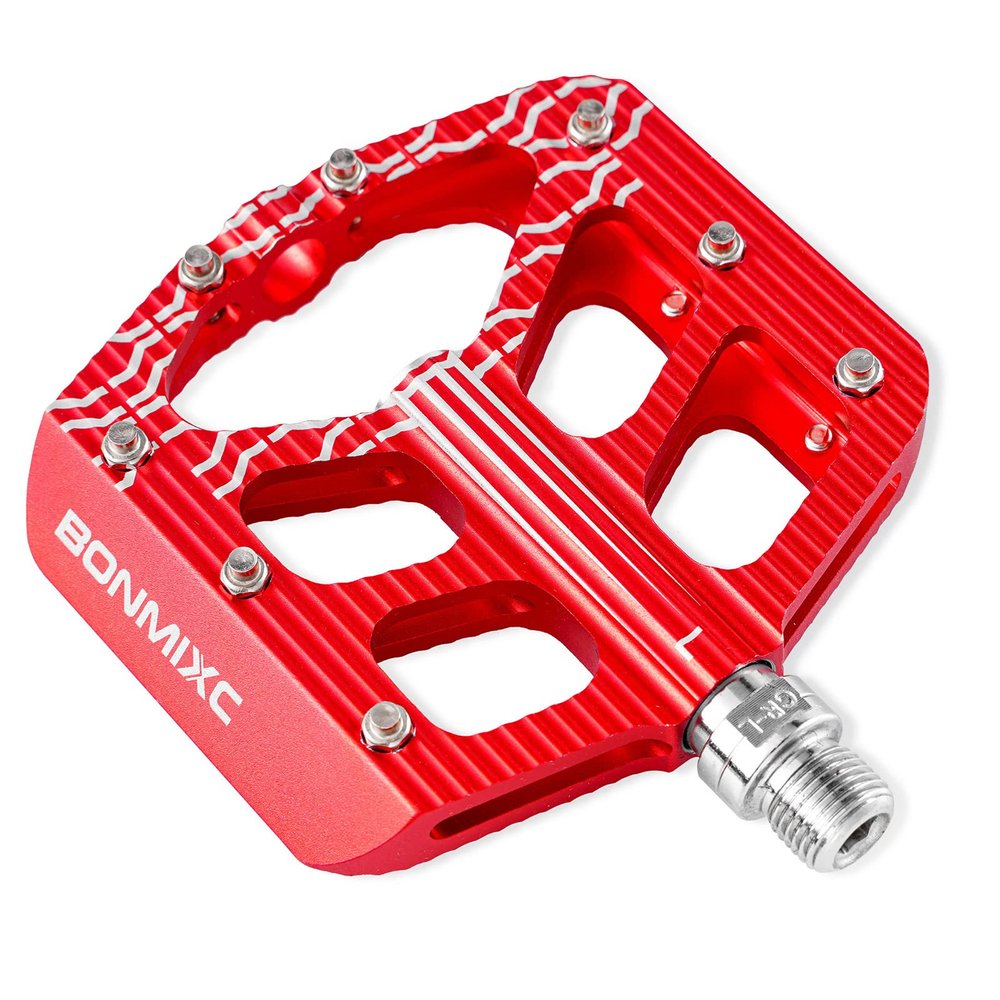 BONMIXC Bike Pedals Wide Platform Grippy Bicycle Pedals Sturdy MTB Pedals Sealed Bearing Metal 9/16 inch Red