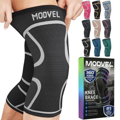 Modvel 2 Pack Knee Brace for Women & Men - Knee Support for Walking, Knee Compression Sleeves for Pain Relief, Knee Sleeves for Women, Knee Sleeves for Men, Knee Brace for Sports, Workouts & Arthritis