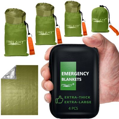 Frelaxy Emergency Blanket 2-Pack/4-Pack, Extra-Thick Extra-Large Space Blankets with Whistles, Storage Pouchs, and EVA case, 83" x 60"