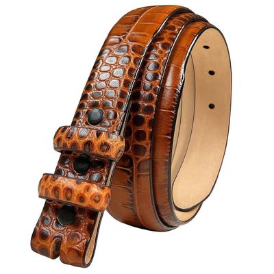 24/29 Genuine Full-Grain Cowhide Leather Dress Belt Strap with Snaps, Fits 1"(25mm) Wdie Buckle (Alligator Tan, 46)