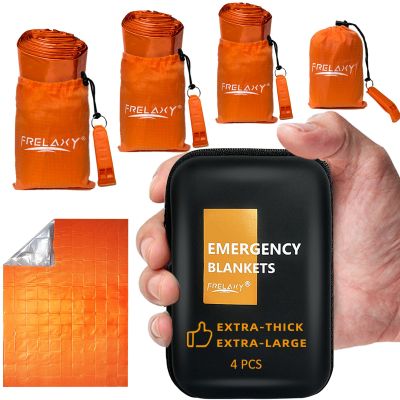 Frelaxy Emergency Blanket 2-Pack/4-Pack, Extra-Thick Extra-Large Space Blankets with Whistles, Storage Pouchs, and EVA case