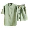 Mens 2 Pieces Sport Short Sets Casual Cotton Linen Set Activewear Short Sleeve Short Leg Summer Tracksuits Pajama Set Green view 1