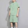 Mens 2 Pieces Sport Short Sets Casual Cotton Linen Set Activewear Short Sleeve Short Leg Summer Tracksuits Pajama Set Green view 2