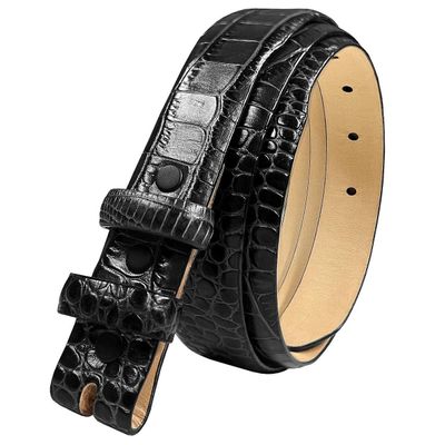 24/29_Genuine Full-Grain Cowhide Leather Dress Belt Strap with Snaps, Fits 1"(25mm) Wdie Buckle (Alligator Black, 48)