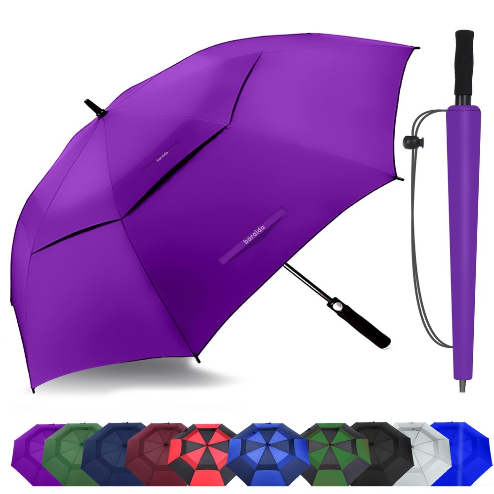 Baraida Golf Umbrella Large 62/68/72 Inch, Extra Large Oversize Double Canopy Vented Windproof Waterproof Umbrella, Automatic Open Golf Umbrella for Men and Women and Family.(62 Inch,Purple)