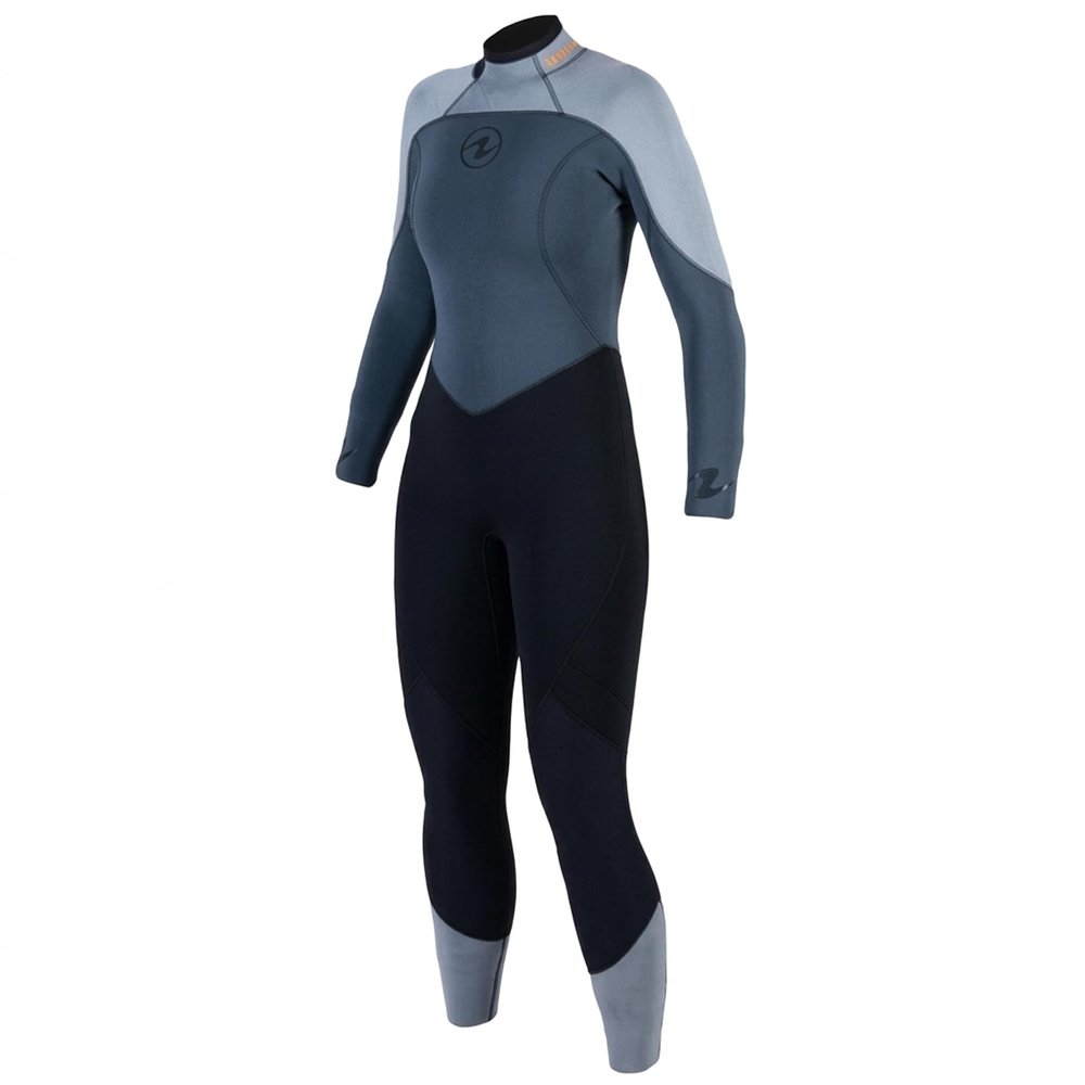 Aqualung Women's Aquaflex Dive Wetsuit - 4-Way Stretch Neoprene Full Suit w/Semi-Dry Back Zipper & Powertex Knee Protection, Black/Dark Gray, X-Large, 5mm