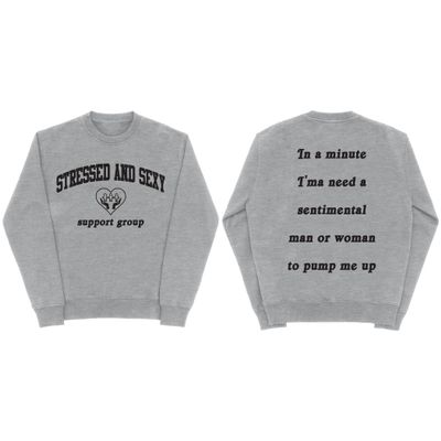 Lizzo Unisex-Adult Plus Size Exclusive Stressed & Sexy Crewneck Sweatshirt, Athletic Heather, 4X-Large