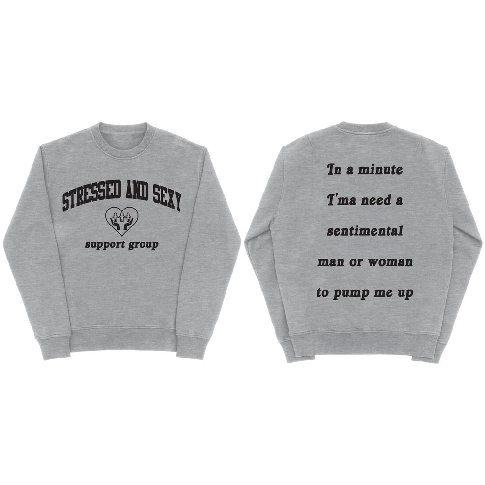 Lizzo Unisex-Adult Plus Size Exclusive Stressed & Sexy Crewneck Sweatshirt, Athletic Heather, 4X-Large