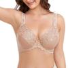 TELIMUSSTO Women's Full Coverage Floral Lace Underwired Bra Plus Size Non Padded Comfort Bra 44-D Beige view 4
