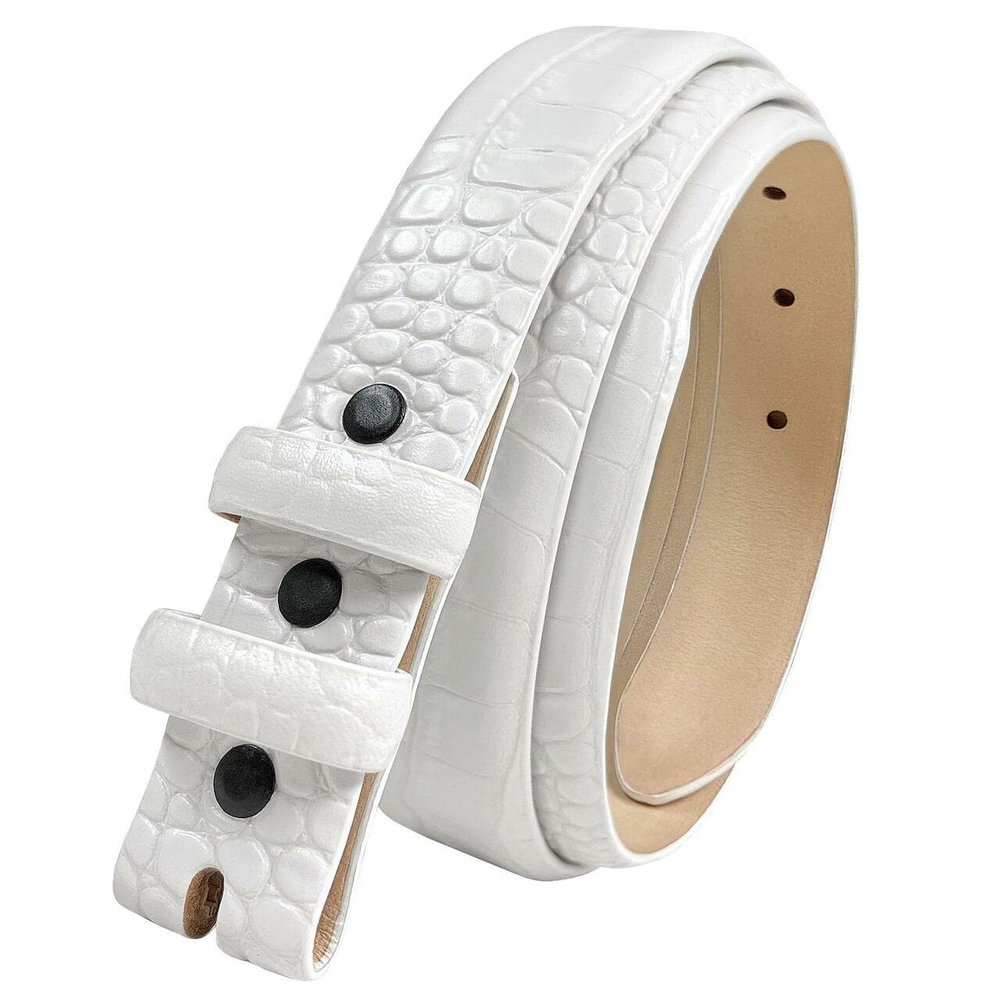 24/29 Genuine Full-Grain Cowhide Leather Dress Belt Strap with Snaps, Fits 1"(25mm) Wdie Buckle (Alligator White, 44)