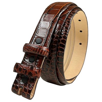 24/29 Genuine Full-Grain Cowhide Leather Dress Belt Strap with Snaps, Fits 1"(25mm) Wdie Buckle (Alligator Brown, 46)