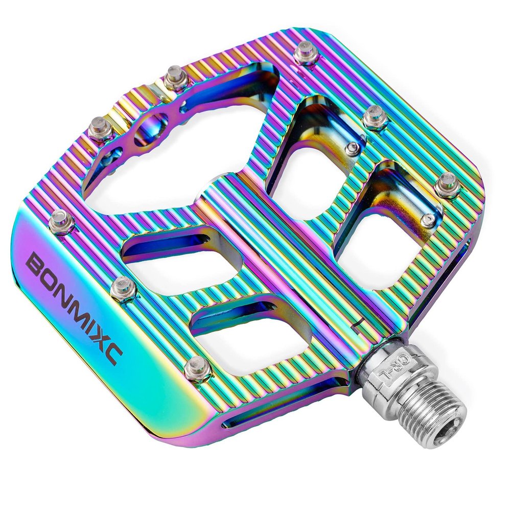 BONMIXC Bike Pedals MTB Pedals Non-Slip BMX Pedals Sealed Bearing Fashion Flat Rainbow Bike Pedals 9/16" Oil Slick