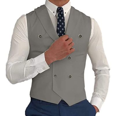 Men Suit Vest, Double Breasted Slim Fit Lapel Groomsmen Wasitcoat for Tuxedo Blazer (M-3XL Size to Choose) (Color : Gray, Size : Medium)