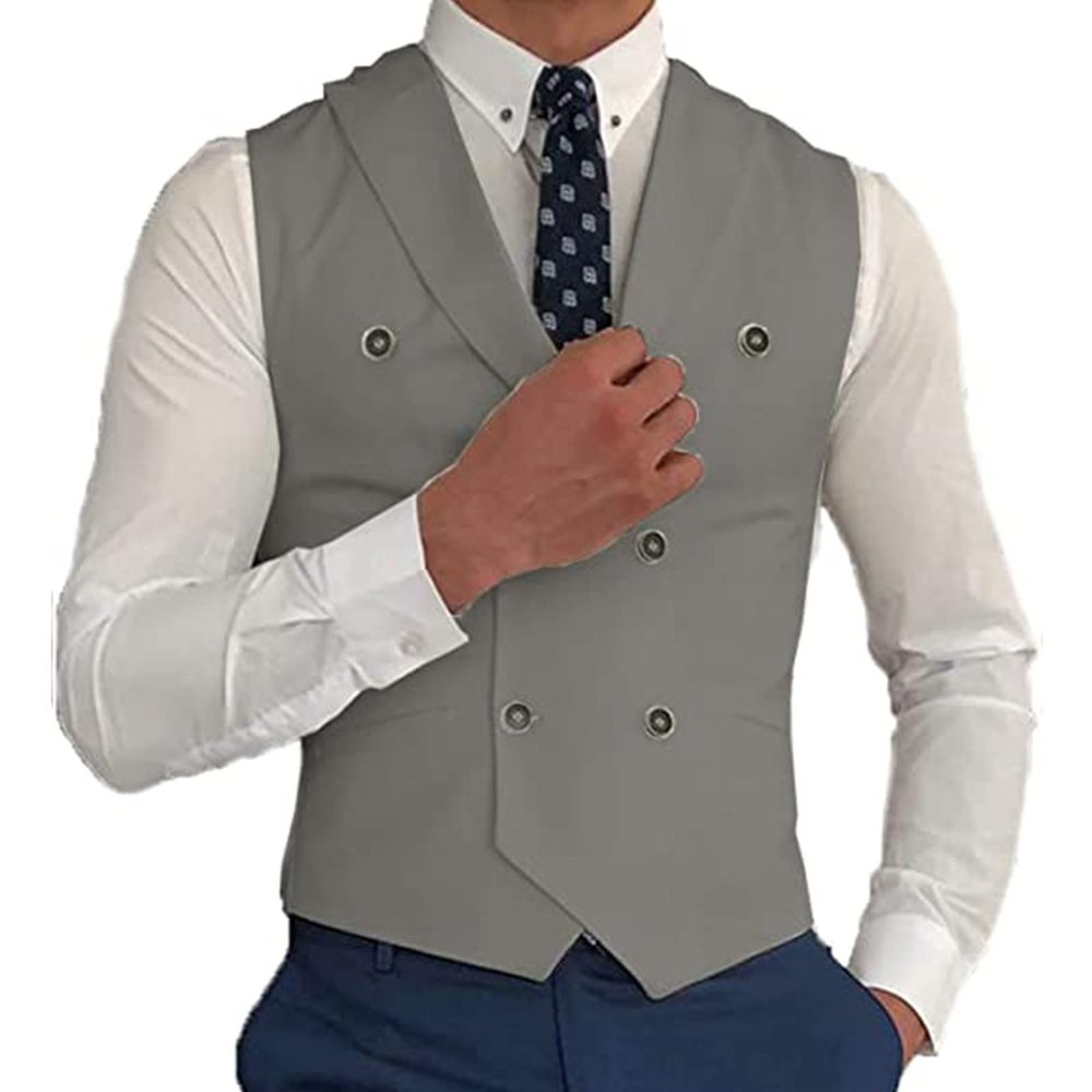 Men Suit Vest, Double Breasted Slim Fit Lapel Groomsmen Wasitcoat for Tuxedo Blazer (M-3XL Size to Choose) (Color : Gray, Size : Medium)