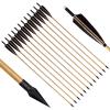 e5e10 33" Archery Wooden Arrows with Turkey Feather and Sharp Iron Tips for Recurve Bow Longbow Hunting (12Black)