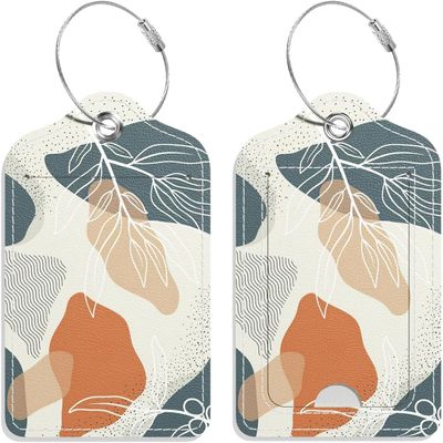 GDJEGE Luggage Tags for Suitcase, 2 Pack PU Leather Travel Cruise Luggage Tag with Privacy Flap, Name ID Label and Metal Loop for Women Men Suitcase Baggage Bag Backpack Instrument, Boho Leaves