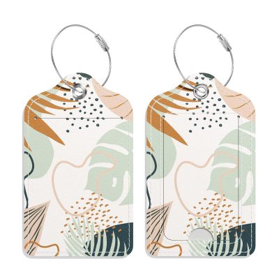 GDJEGE PU Leather Luggage Tags for Suitcase, Travel Cruise 2 Pack with Privacy Flap, Name ID Label and Metal Loop for Women Men Girls Baggage Bag Backpack Instrument, Boho Leaves