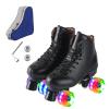 Ugboiu Roller Skates for Men and Women, Black Derby Roller Skates with 4 Shiny Wheel, Classic Double-Row Skates for Indoor and Outdoor view 1