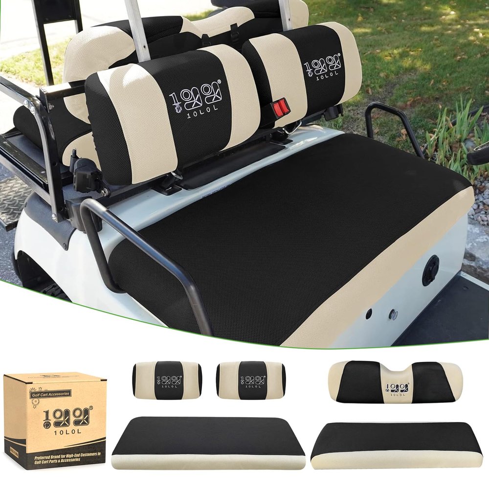 10L0L Golf Cart Front Rear Seat Covers for Yamaha G2 G8 G9 G11 G14 G16 G19 G22, Club Car DS pre-2000, Tomberlin Emerge, Made w/ 3D Air Mesh Polyester Fabric Breathable Washable -Black