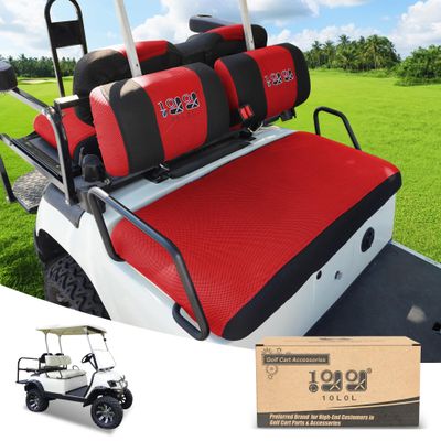 10L0L Golf Cart Front Rear Seat Covers for Yamaha G2 G8 G9 G11 G14 G16 G19 G22, Club Car DS pre-2000, Tomberlin Emerge, Made w/ 3D Air Mesh Polyester Fabric Breathable Washable -Red