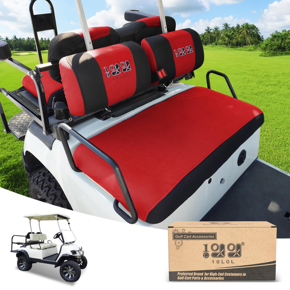 10L0L Golf Cart Front Rear Seat Covers for Yamaha G2 G8 G9 G11 G14 G16 G19 G22, Club Car DS pre-2000, Tomberlin Emerge, Made w/ 3D Air Mesh Polyester Fabric Breathable Washable -Red