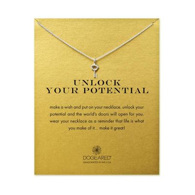 Yocoyee Minimalist Simple Tiny Key Pendant Necklace for Women Unlock Your Potential Inspire Lucky Necklace with Meaning Card-Silver