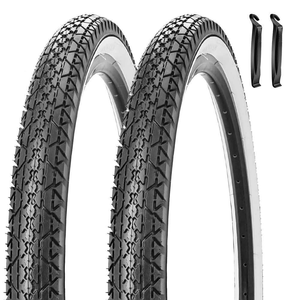 Bike Tire, 26"x 2.125" Folding Beach Cruiser Replacement Bicycle Tire (Pair White Sidewall)